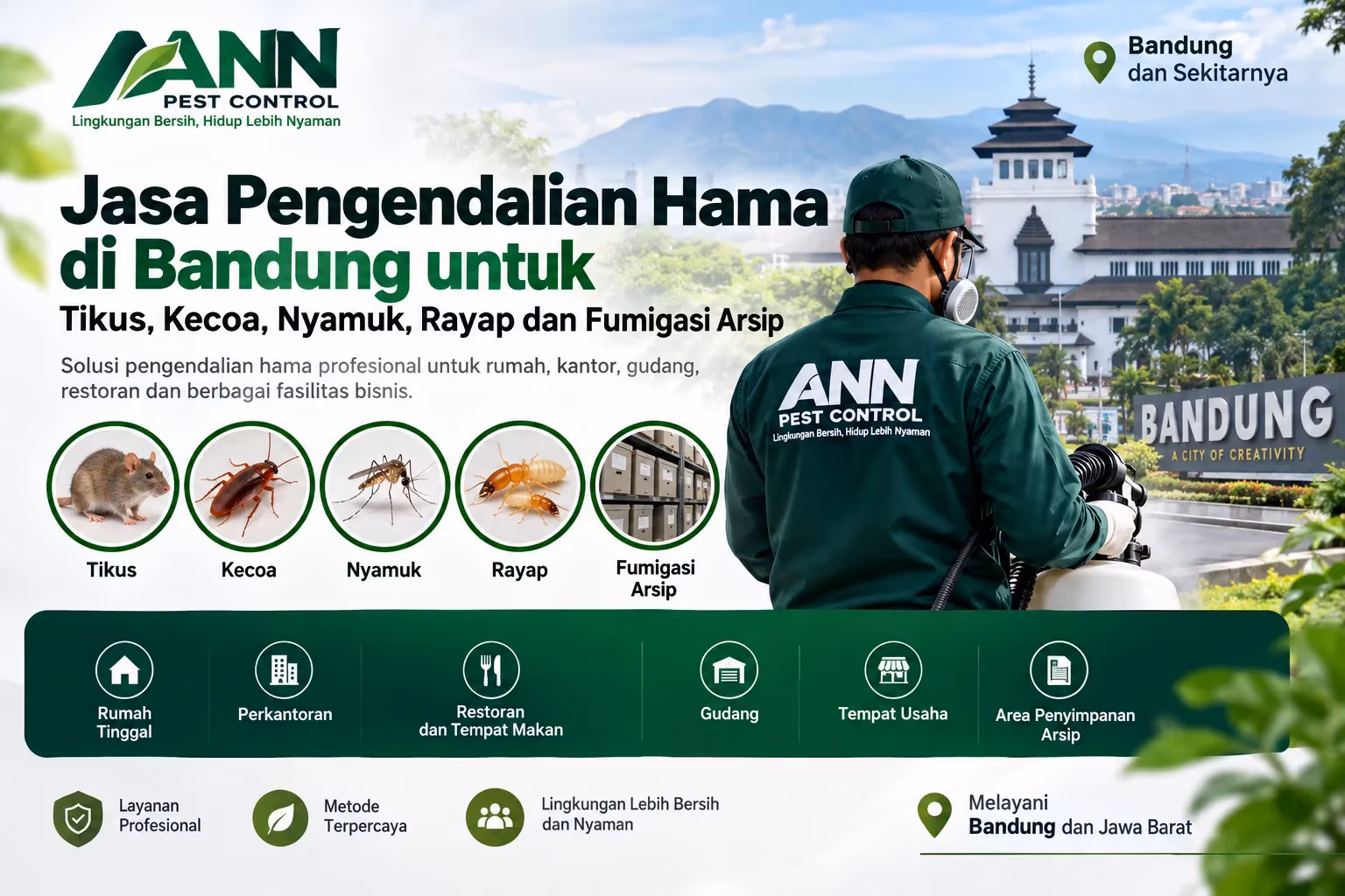Jasa Pengendalian Hama di Bandung untuk Tikus, Kecoa, Nyamuk, Rayap dan Fumigasi Arsip