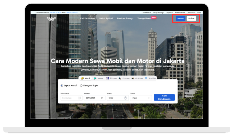 Header website dengan tombol Daftar